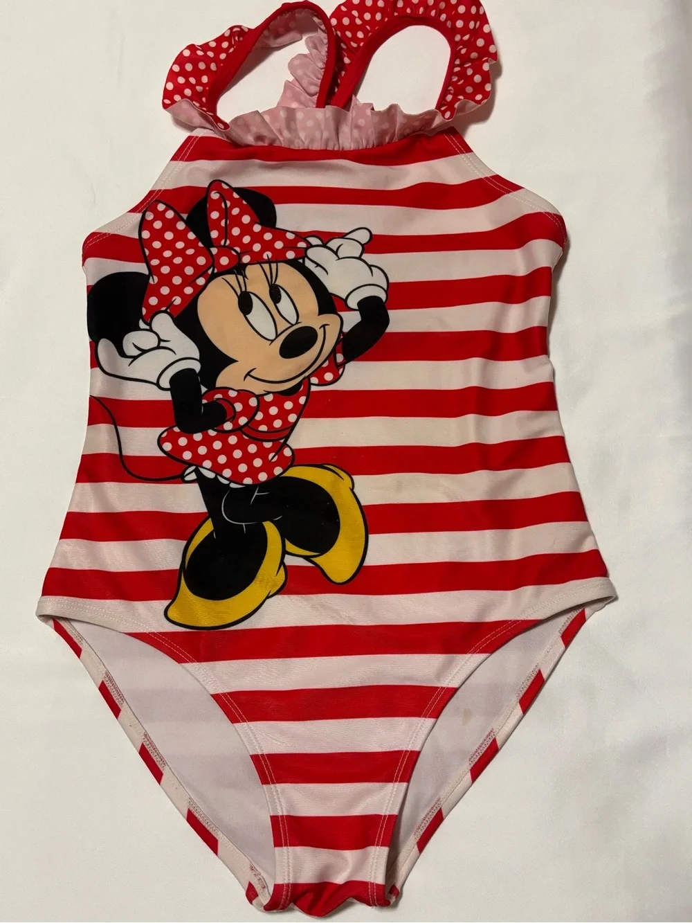 Disney Red and White Striped Minnie Mouse One-Piece Swimsuit
